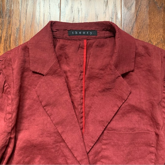 Theory Red Maroon Linen Blend Blazer - Size 6 - Picture 4 of 7